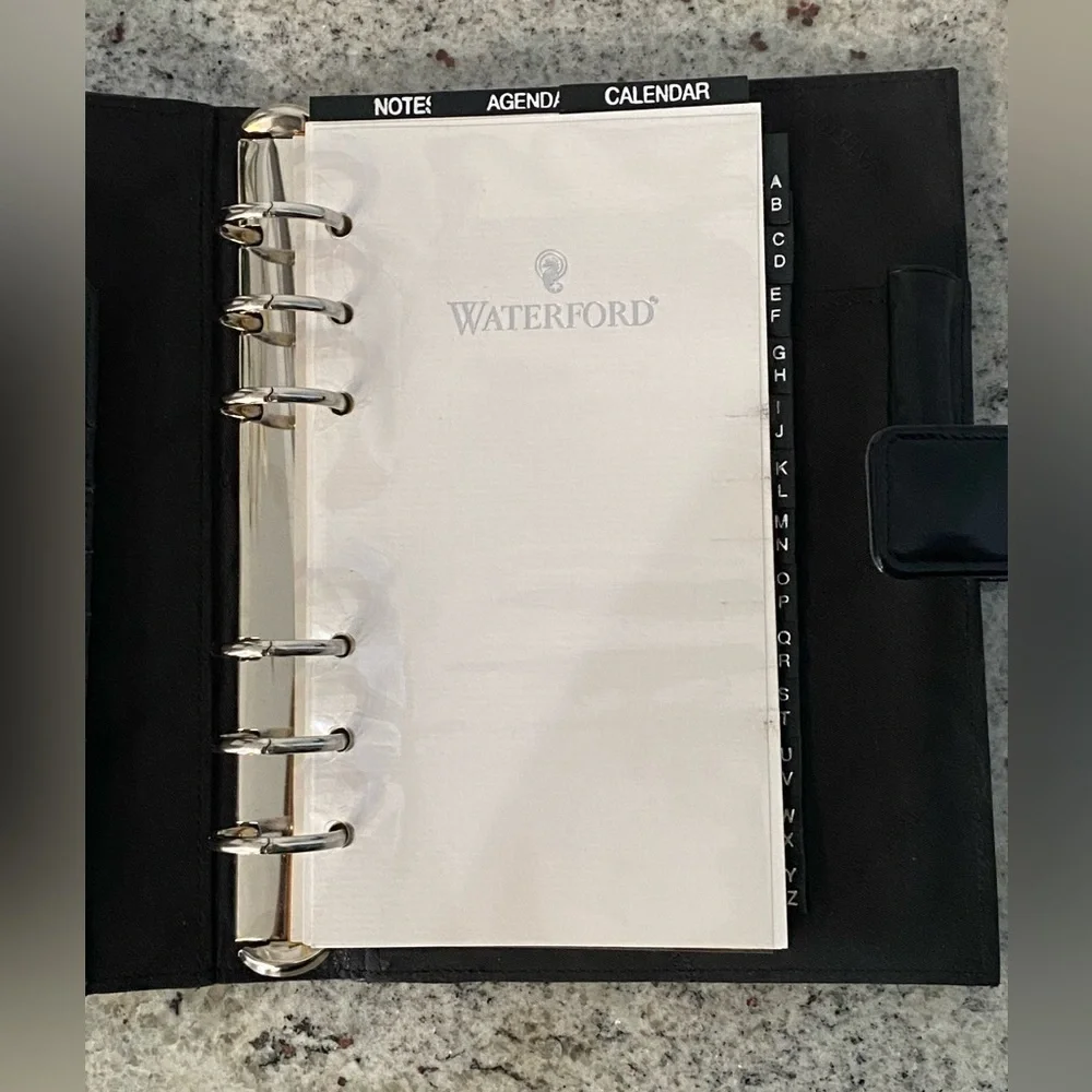 Waterford black leather refillable agenda book